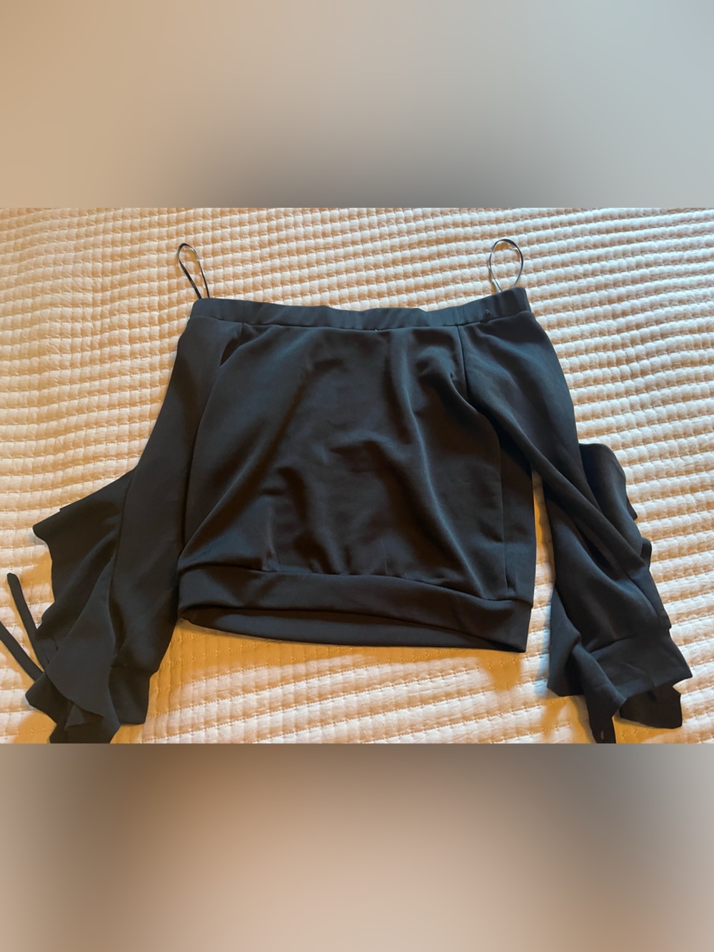 essue Black Off-Shoulder Top with Strap Detail